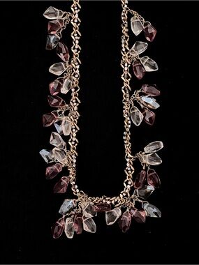 LOFT Gold Tone Crystal Chip Fringe Necklace